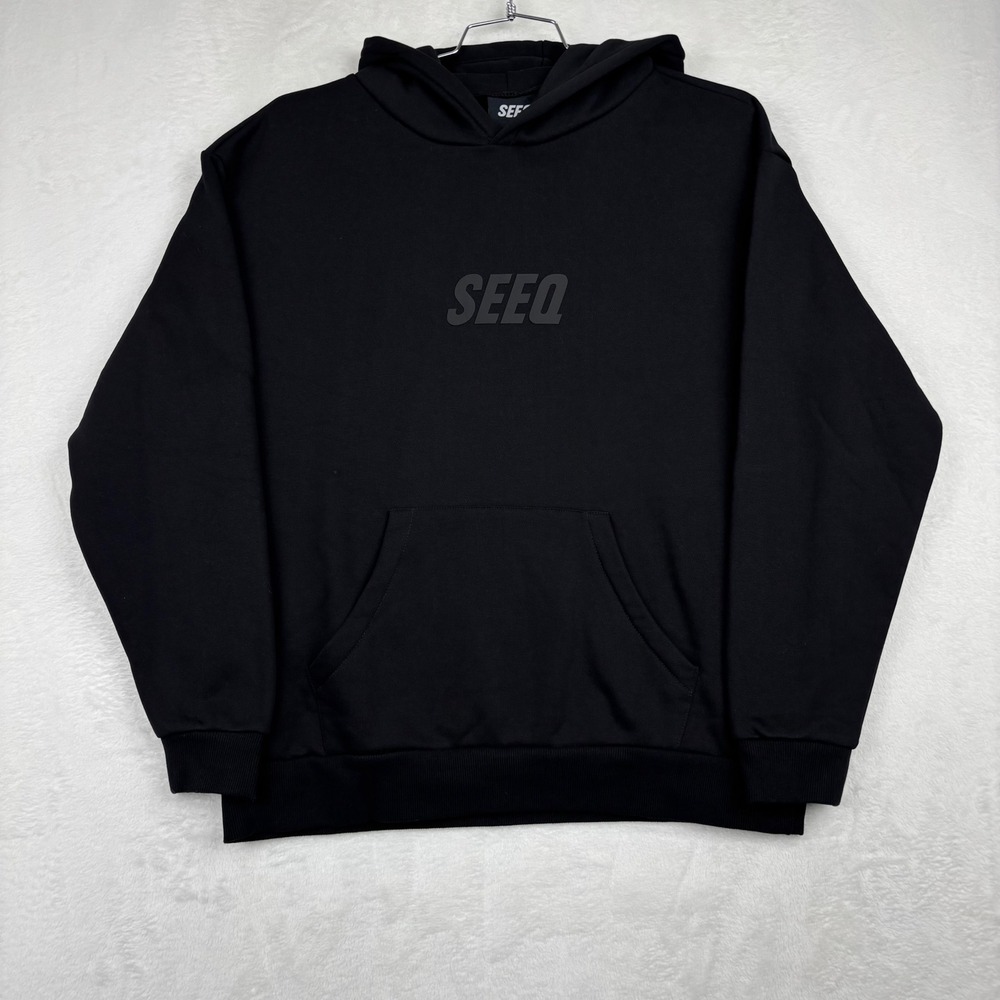 SEEQ Lifestyle Mens Black Logo Pullover Hoodie Sweatshirt Size Medium NEW